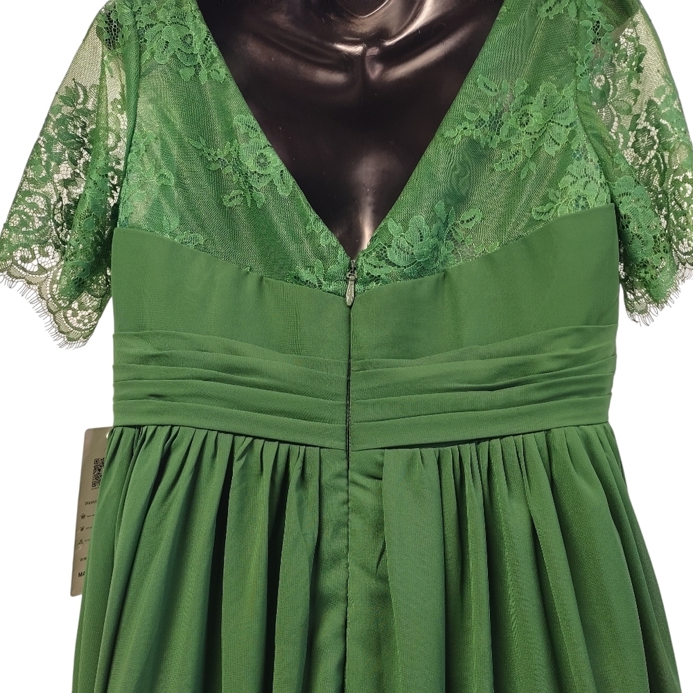 Lavetir Bridesmaid Dresses Green V-neck Lace Sleeves Long Wedding Size 14 NWT - Picture 8 of 11